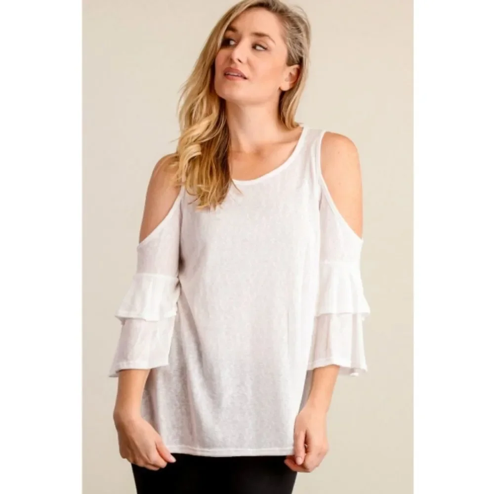 Ivory Cold Shoulder Top - Picture 2 of 5